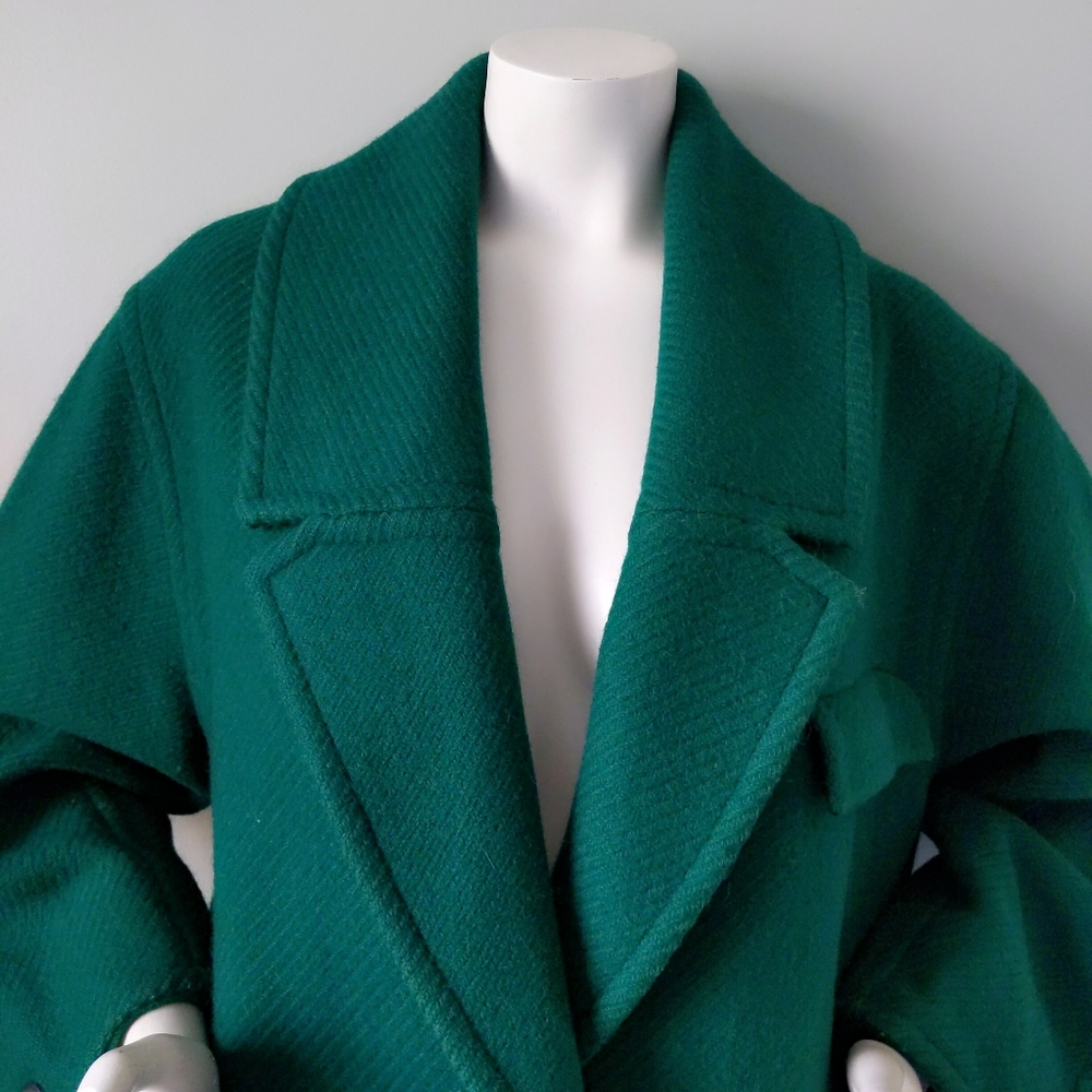Rare! Vintage Italy Archival Emerald Green Textured Wool Oversized Coat S - Picture 3 of 9